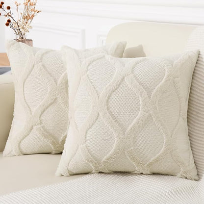 decorUhome Throw Pillow Covers 16x16 Inch Set of 2, Soft Plush Faux Fur Wool by decorUhome