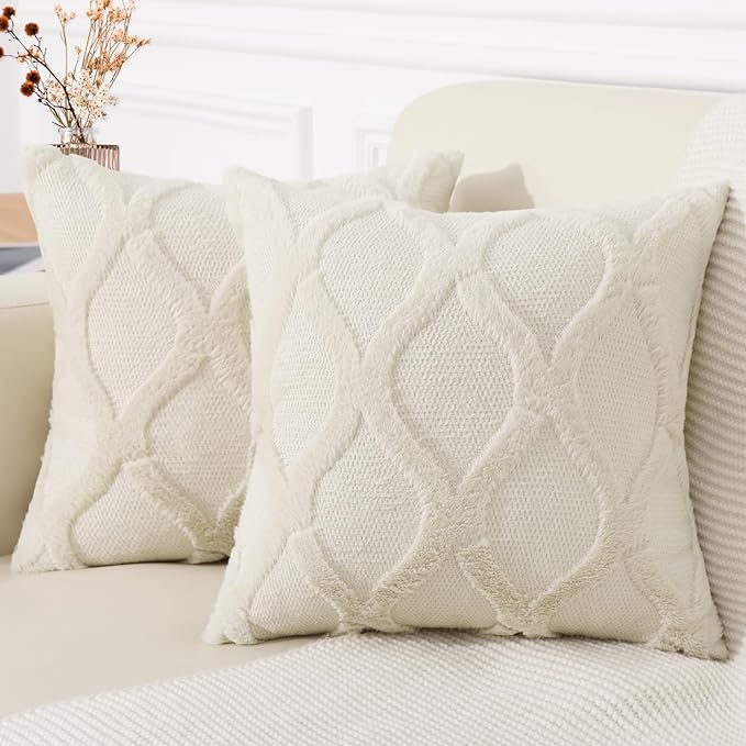 decorUhome Throw Pillow Covers 26x26 Inch Set of 2, Soft Plush Faux Fur Wool by decorUhome