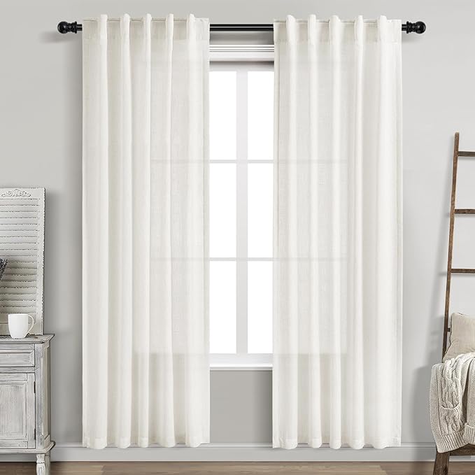Nanspring Beige White Linen Curtains 80 Inch Length by Nanspring