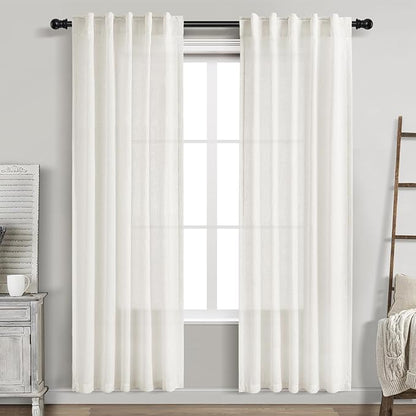 Nanspring Beige White Linen Curtains 80 Inch Length by Nanspring