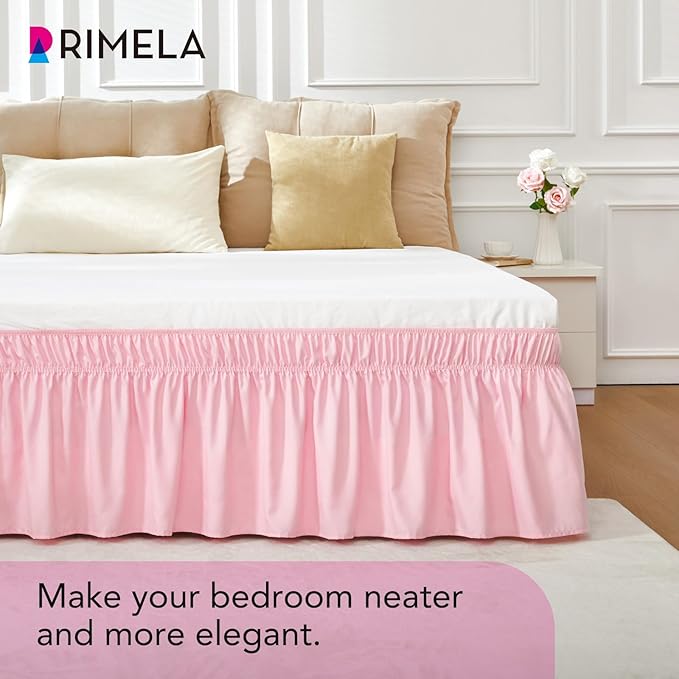 RIMELA Pink Bed Skirt King Size 15 Inch Drop, Elastic Bed Skirting - Image 4