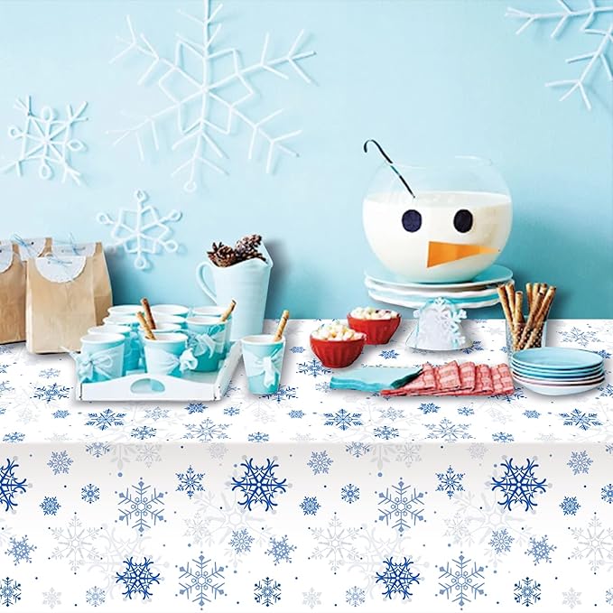 1 Pieces Snowflake Christmas Party Tablecloth Decorations, Plastic White - Image 7