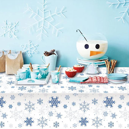 3 Pieces Snowflake Christmas Party Tablecloth Decorations, Plastic White - Image 7