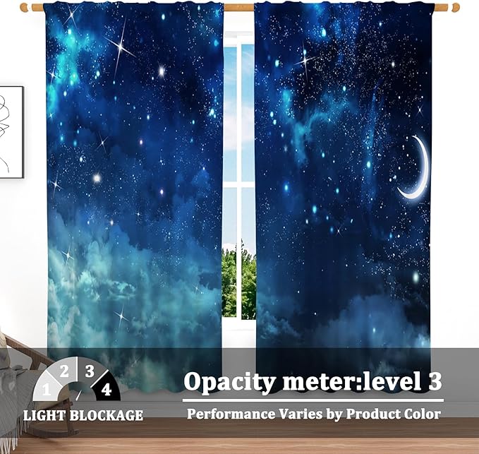 Renaiss 42 x 96 Inch Galaxy Kitchen Curtains Tiers Space Nebula Small Cafe - Image 3