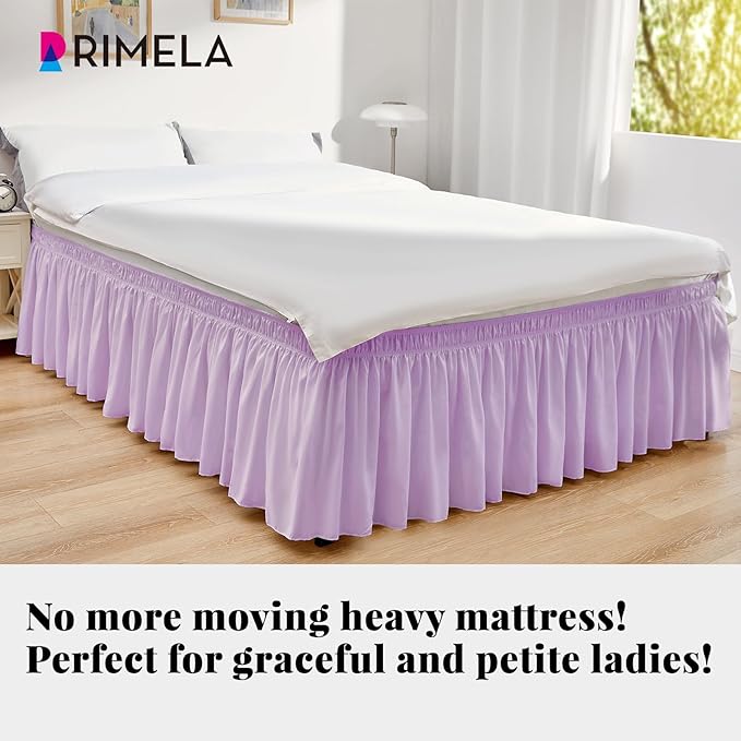 RIMELA Lilac Purple Bed Skirt Queen Size 15 Inch Drop Elastic Wrap Around Dust - Image 2
