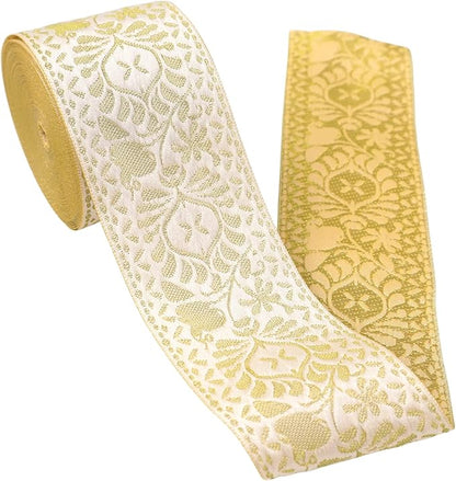 Boho Jacquard Ribbon Floral Ribbon Gold Embroidery Jacquard Trim by AIETSYEI
