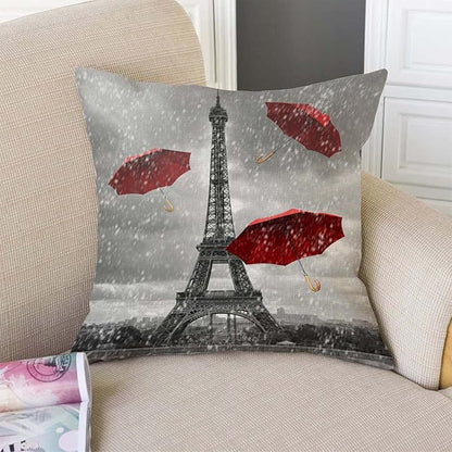 TSSOHU Paris Eiffel Tower Throw Pillow Cover, Raining Red Umbrella European - Image 2