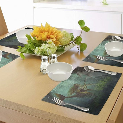 Ambesonne Mermaid Place Mats Set of 4, Mermaid Meets Seahorse Underwater World - Image 4