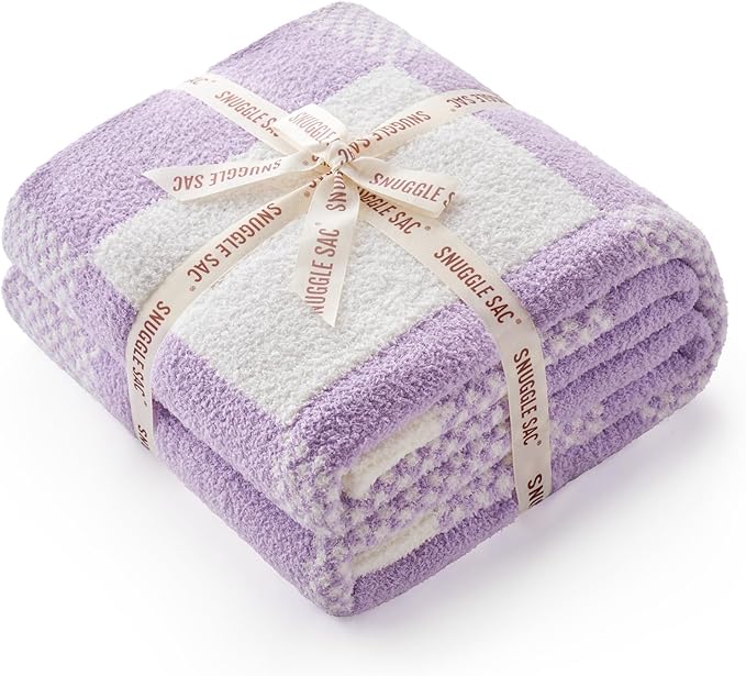 Snuggle Sac Checkered Blanket, Lilac Purple Throw Blanket - Image 4