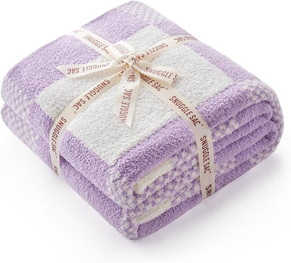 Snuggle Sac Checkered Blanket, Lilac Purple Throw Blanket - Image 4