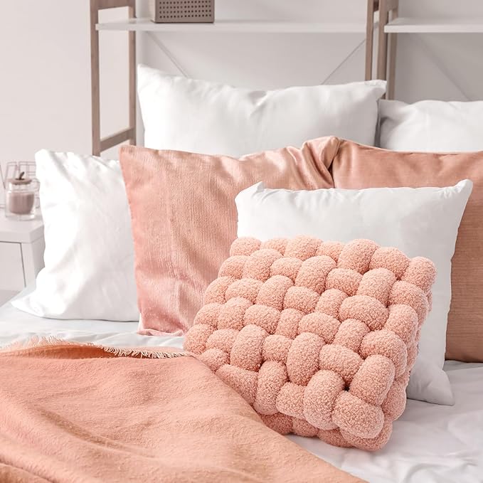 Wenqik 2 Pcs Knot Pillows Square Knotted Plush Throws Soft Accent Pillows - Image 7