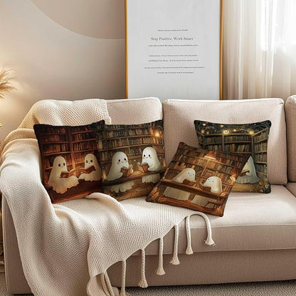 Ghosts Reading Throw Pillow Covers | 18x18 Set of 4 Decorative Cushion Covers | - Image 2