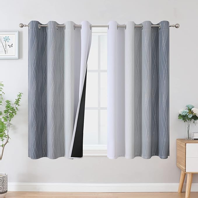 Estelar Textiler Grayish White and Grey Blackout Curtains by ESTELARTEXTILER