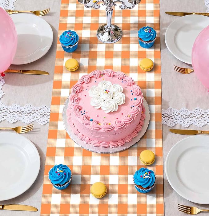 12 Pcs Orange and White Checkered Table Runner Plastic 14 x 108 Disposable - Image 6