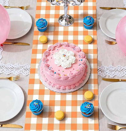 12 Pcs Orange and White Checkered Table Runner Plastic 14 x 108 Disposable - Image 6