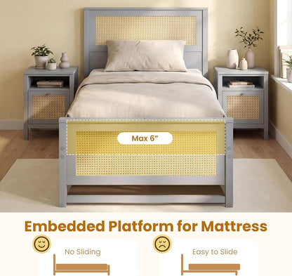 komfott twin rattan bed frame with 2 storage, front angle view