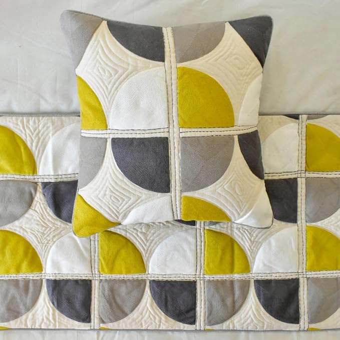 The HomeCentric King/Queen/Twin Yellow & Grey Luxury Full 68"x18" Bed Runner - Image 2