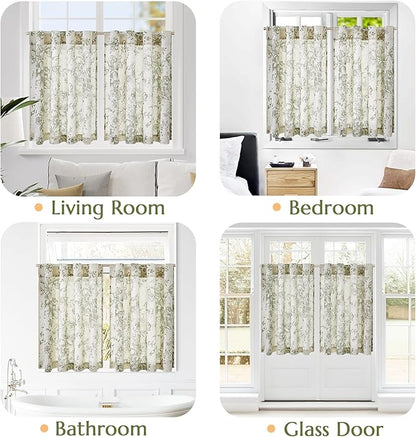 jinchan Linen Floral Tier Curtains 36 Inch Christmas Decorations Farmhouse - Image 4