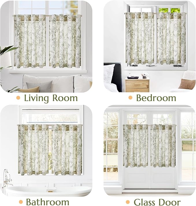 jinchan Linen Floral Tier Curtains 45 Inch Christmas Decorations Farmhouse - Image 4