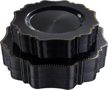 COLOSUS 60PCS Black Plastic Plates, Elegant Disposable Plates for Halloween