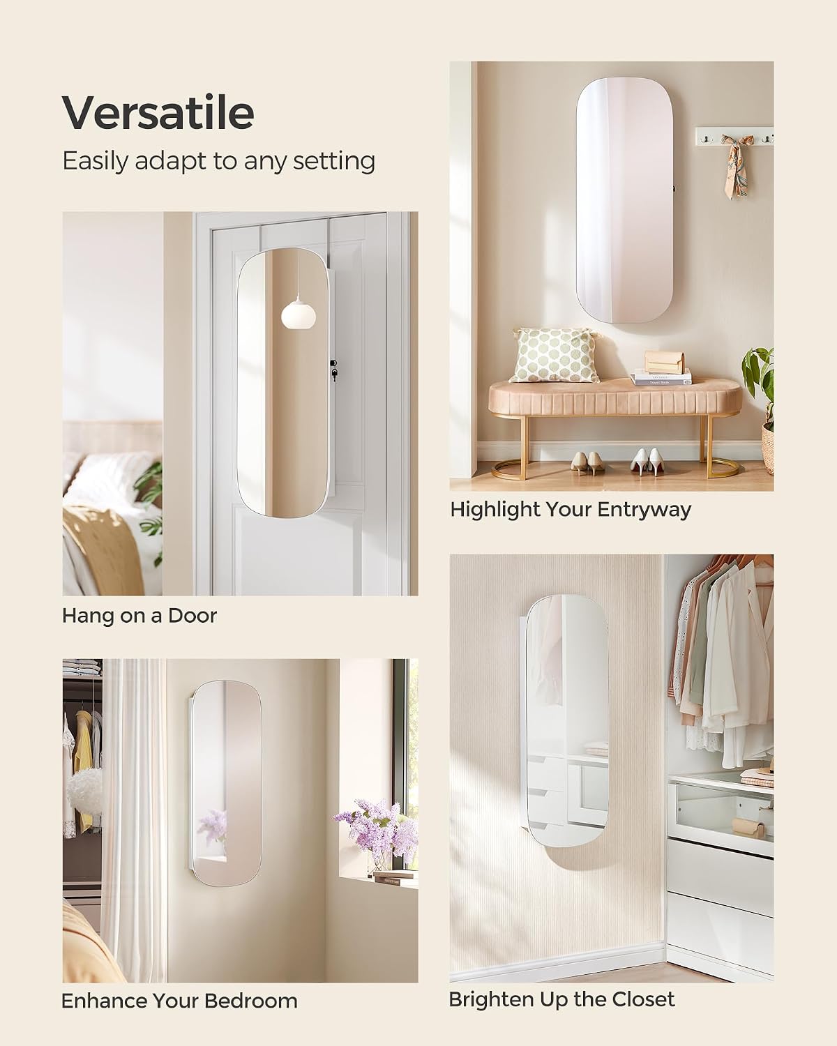 songmics jewelry organizer, led jewelry cabinet, wall/door mounted, front angle view