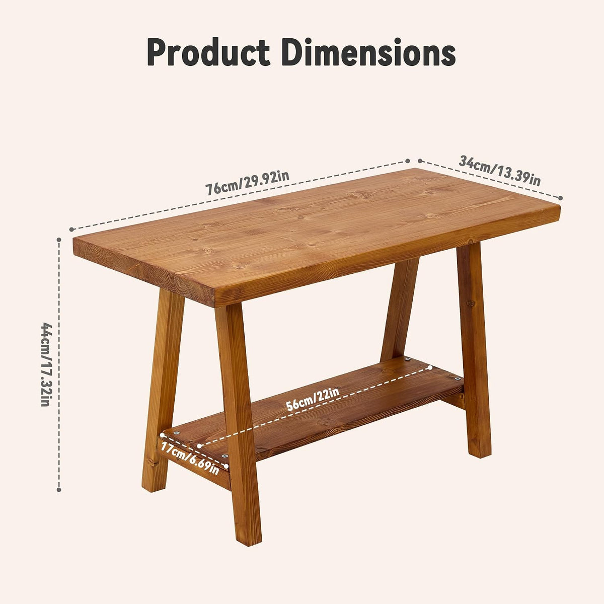 warmiehomy solid wood bench, 30” rustic farmhouse entryway, close-up detail