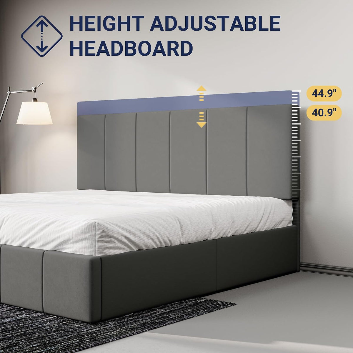 allewie king size dutch velvet upholstered platform bed, side view