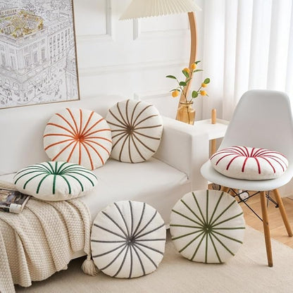S_SSOY Round Pumpkin Throw Pillows 16", Colorful Striped Cushions Floor Pillows - Image 5