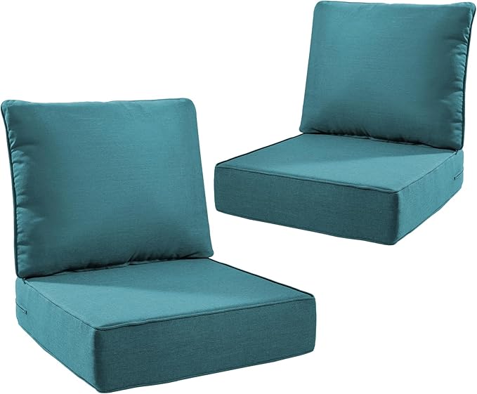 6" Thick Outdoor Cushions 24x24x6, 2-Set Deep Seat Patio Cushions by Pugire