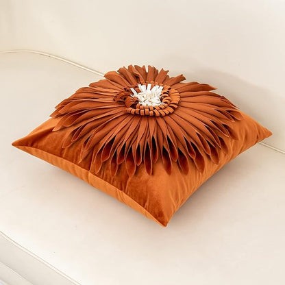 Alerfa 3D Flower Handmade Throw Pillow Cover Decorative Orange Velvet - Image 3