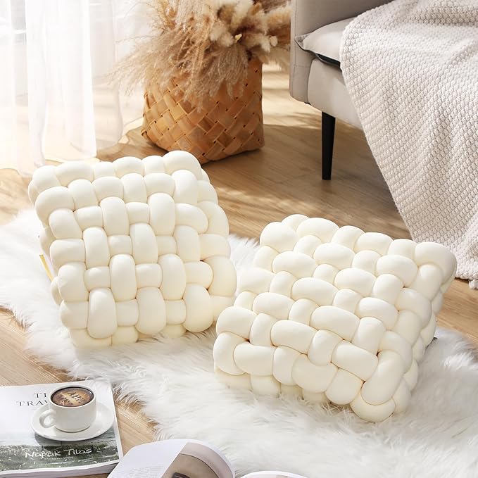 Wenqik 2 Pcs Knot Pillows Square Knotted Plush Throws Soft Accent Pillows - Image 4