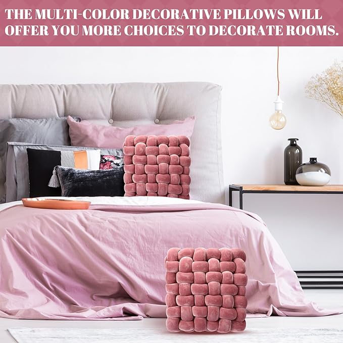 Wenqik 2 Pcs Knot Pillows Square Knotted Plush Throws Soft Accent Pillows - Image 6