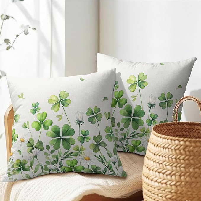 Saint Patrick Day Throw Pillow Covers Lucky Clover Shamrocks Daisy Floral - Image 5