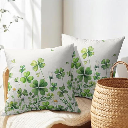 Saint Patrick Day Throw Pillow Covers Lucky Clover Shamrocks Daisy Floral - Image 5