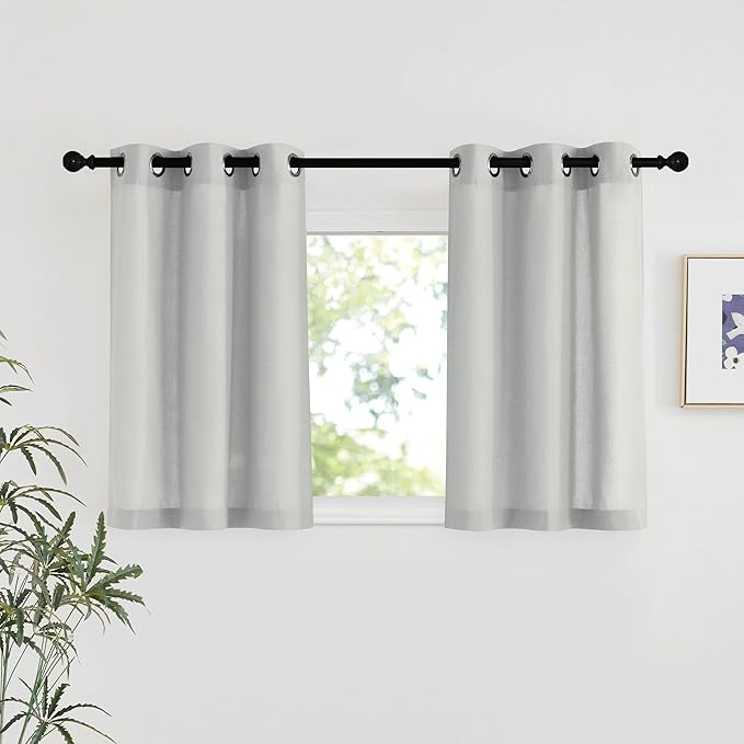 NICETOWN Gray Linen Kitchen Window Curtains Over Sink, Grommet Thick Linen Gray by NICETOWN