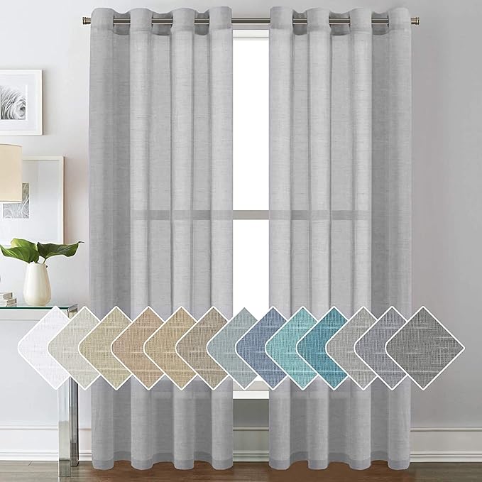 H.VERSAILTEX Linen Curtains Nickel Grommet Natural Linen Semi-Sheer Curtains 2 by HVERSAILTEX