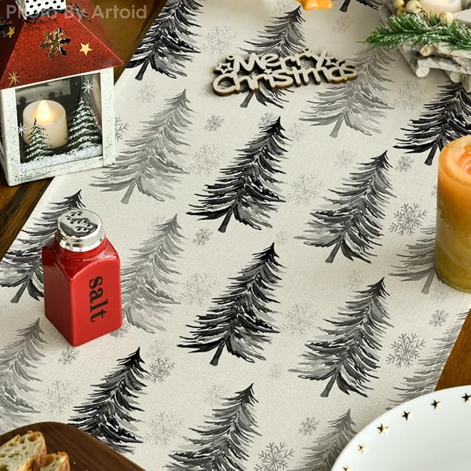 Artoid Mode Xmas Trees Snowflake Christmas Table Runner, Seasonal Winter - Image 3