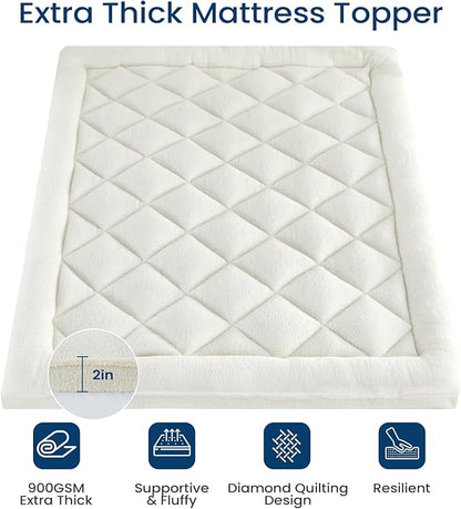 Mattress Topper Twin XL for Back Pain Thick Mattress Pad Cover Sherpa Plush - Image 3