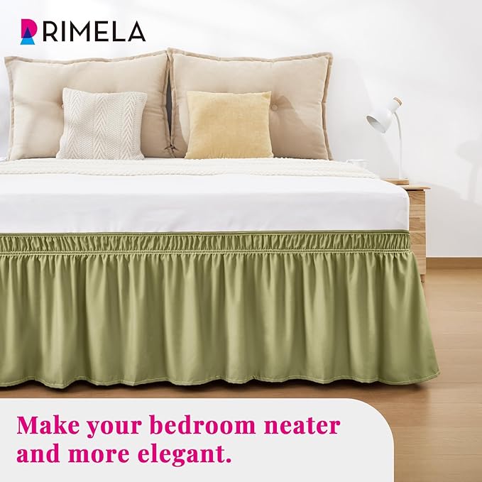 RIMELA Sage Green Bed Skirt King Size 15 Inch Drop, Elastic Bed Skirting - Image 9