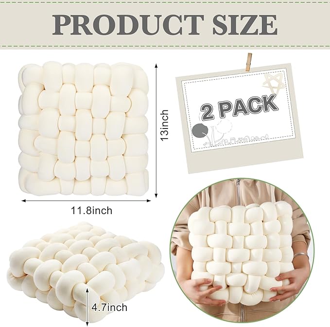 Wenqik 2 Pcs Knot Pillows Square Knotted Plush Throws Soft Accent Pillows - Image 2