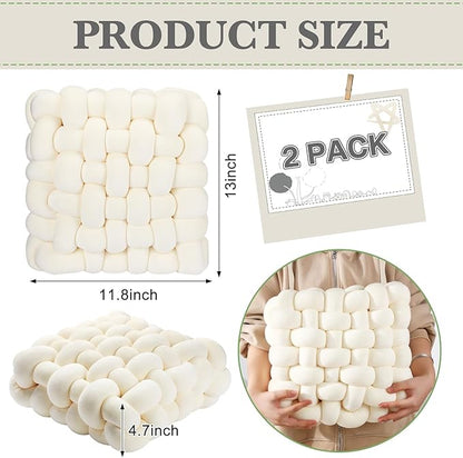 Wenqik 2 Pcs Knot Pillows Square Knotted Plush Throws Soft Accent Pillows - Image 2
