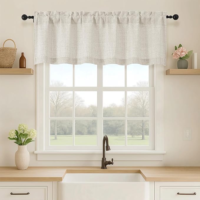 OVZME Natural Valance for Windows, Light Filtering Faux Linen Textured Small by OVZME