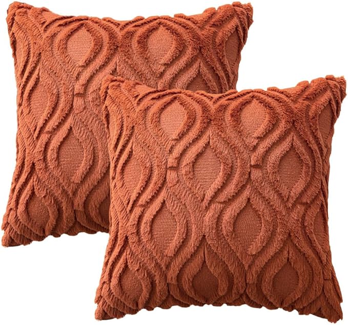 MIULEE Rust Fall Throw Pillow Covers 18x18 Inch, Soft Plush Faux Wool Solid - Image 6