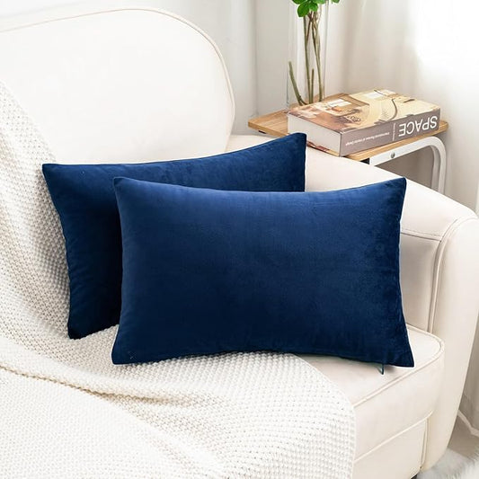 HWY 50 Navy Blue Velvet Rectangular Throw Pillow Covers 12x20 Inch by HWY50