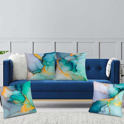 Marble Texture Turquoise Decorative Throw Pillow Covers Teal Gold Pillow Cases - Image 6