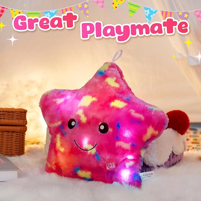 WEWILL 13'' Pink Light up Twinkle Star Glowing LED Night Light Plush Toy - Image 2