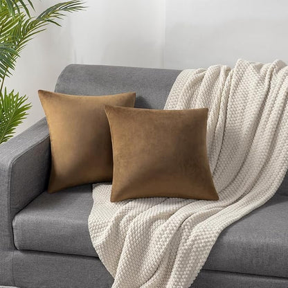 Throw Pillow Cases 20x20 Golden Brown: 2 Pack Cozy Soft Velvet Square - Image 4