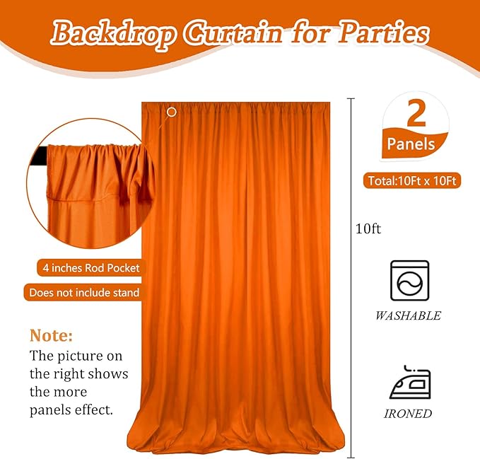 10 x 10 Feet Orange Backdrop Curtain for Partie, Background Curtains for Photoshoot, Birthday, Wedding, Halloween, Thanksgiving, Christmas Day, New Year Party Decorations 5Ft x 10Ft, 2 Panels