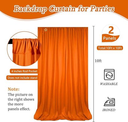 10 x 10 Feet Orange Backdrop Curtain for Partie, Background Curtains for Photoshoot, Birthday, Wedding, Halloween, Thanksgiving, Christmas Day, New Year Party Decorations 5Ft x 10Ft, 2 Panels