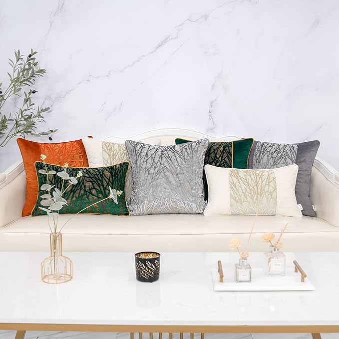 Yangest Beige Twigs Throw Pillow Cover Velvet Branches Velvet Cushion Case - Image 7